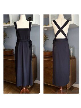 Ciao Lucia Veronica Midi Dress Apron Style Wrap Black Attached Bodysuit